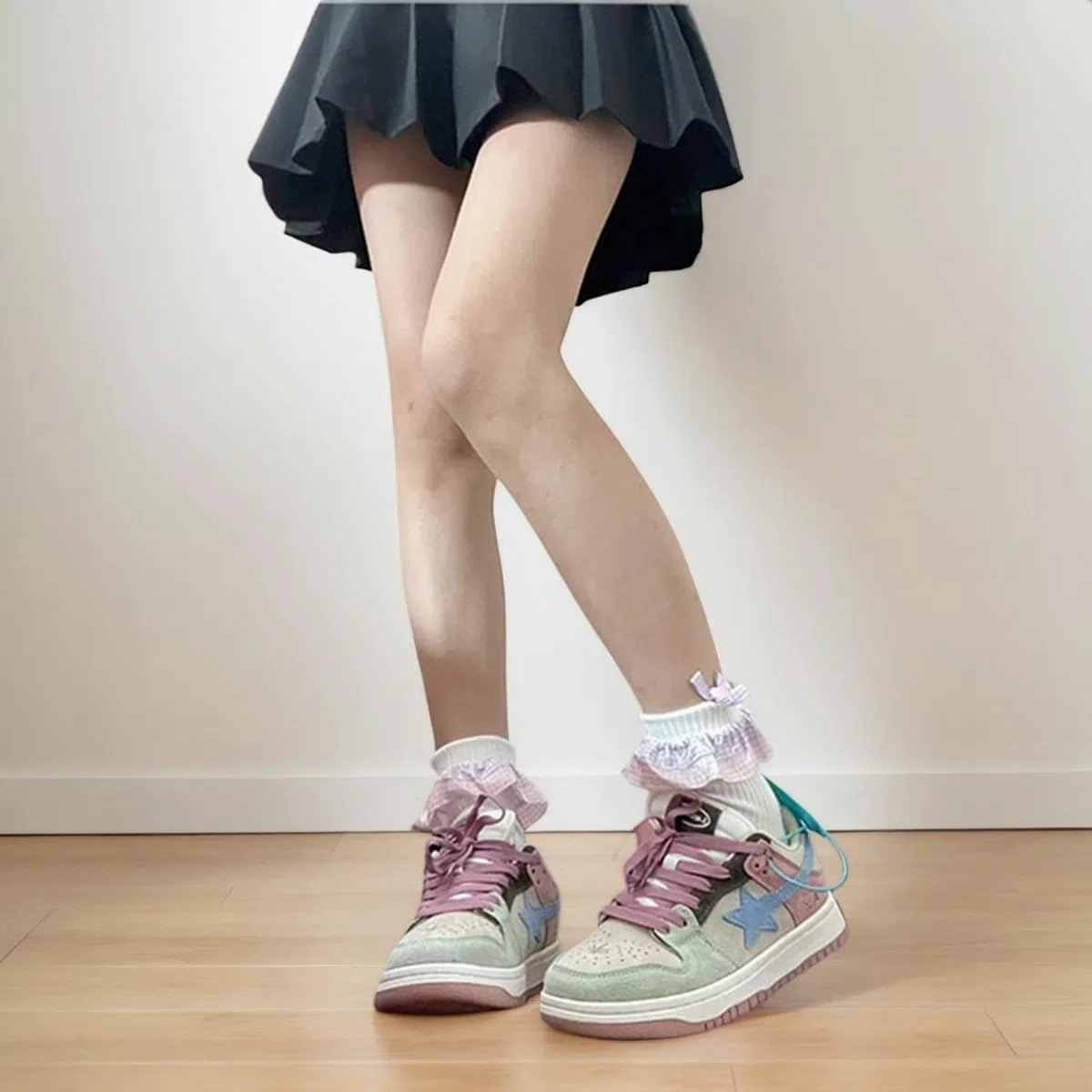 Women Y2K Retro Sneakers, Star Patch Platform Trainers, Candy Colors Height Boost Teens Casual Walking Shoes Campus Fashion