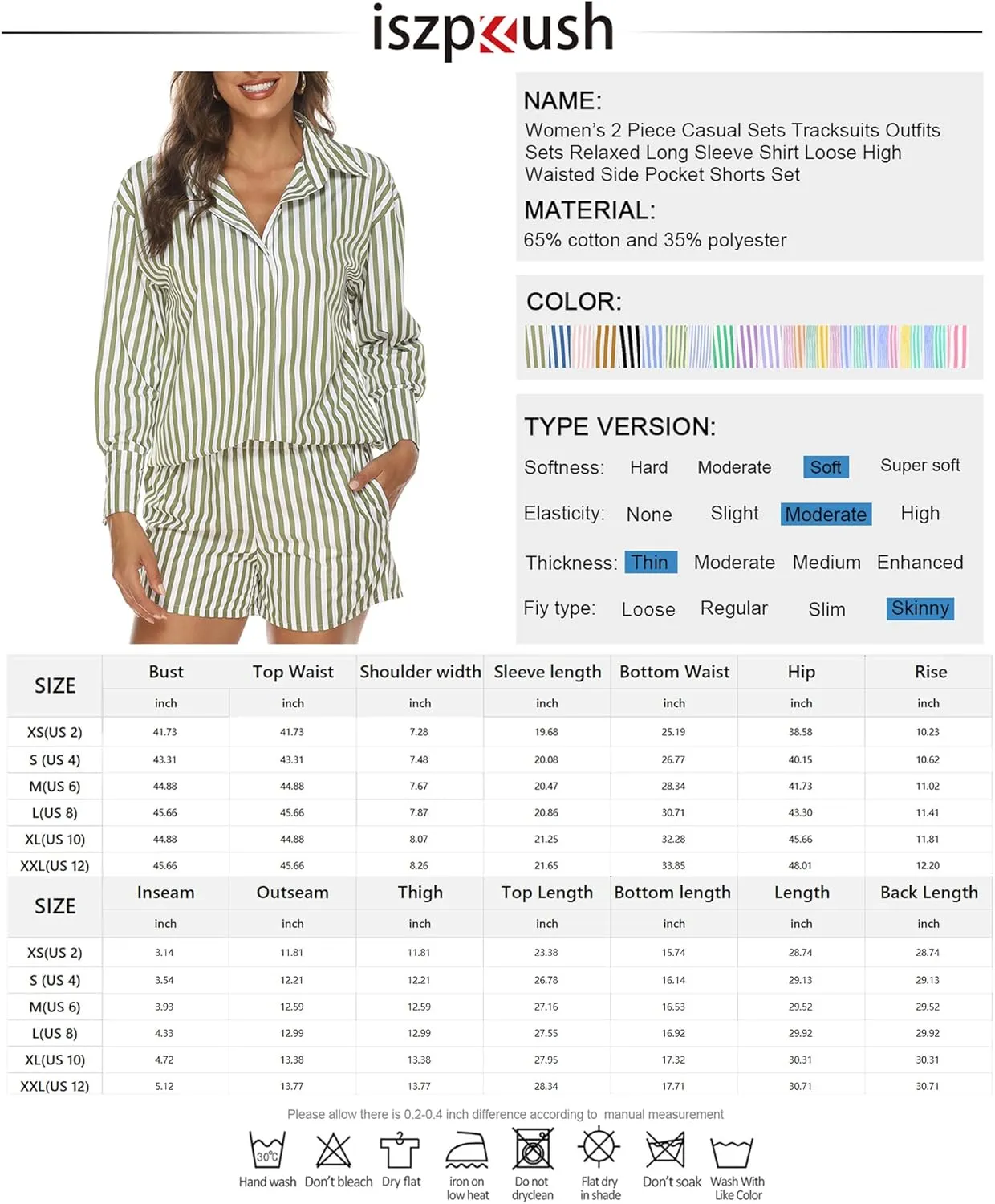 Women’s 2 Piece Outfits Sets Casual Oversized Relaxed Long Sleeve Shirt Loose High Waisted Side Pocket Shorts Set