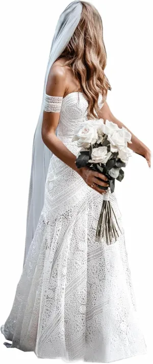 Women's Bohemian Wedding Dresses Sweetheart Mermaid Lace Bridal Gown