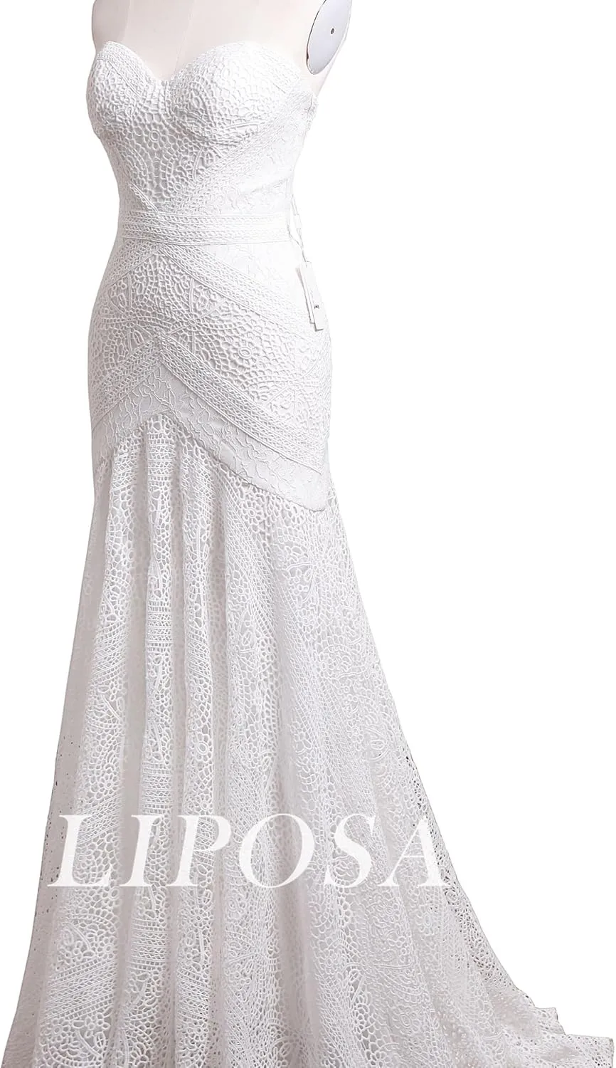 Women's Bohemian Wedding Dresses Sweetheart Mermaid Lace Bridal Gown