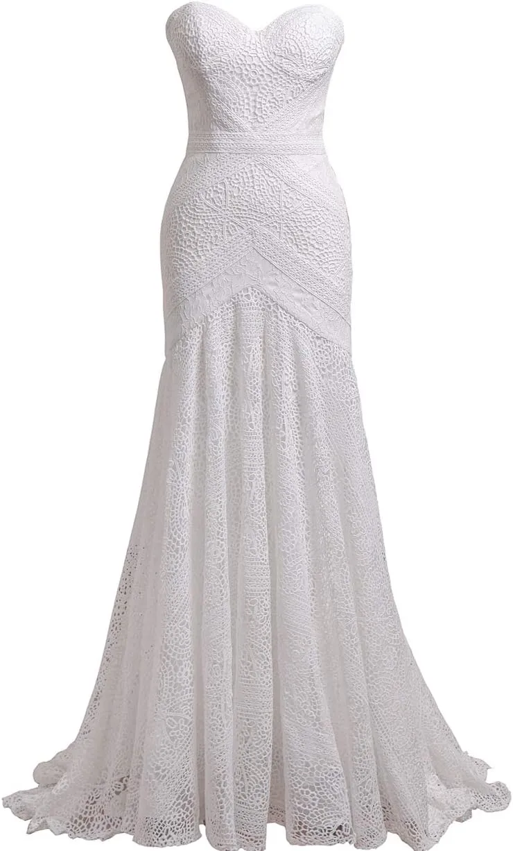 Women's Bohemian Wedding Dresses Sweetheart Mermaid Lace Bridal Gown