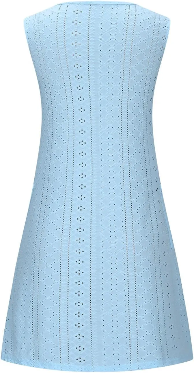 Women's Casual Dresses Soft Sleeveless Crewneck Summer Vacation Dresses with Pockets Relaxed Size Mini Dresses