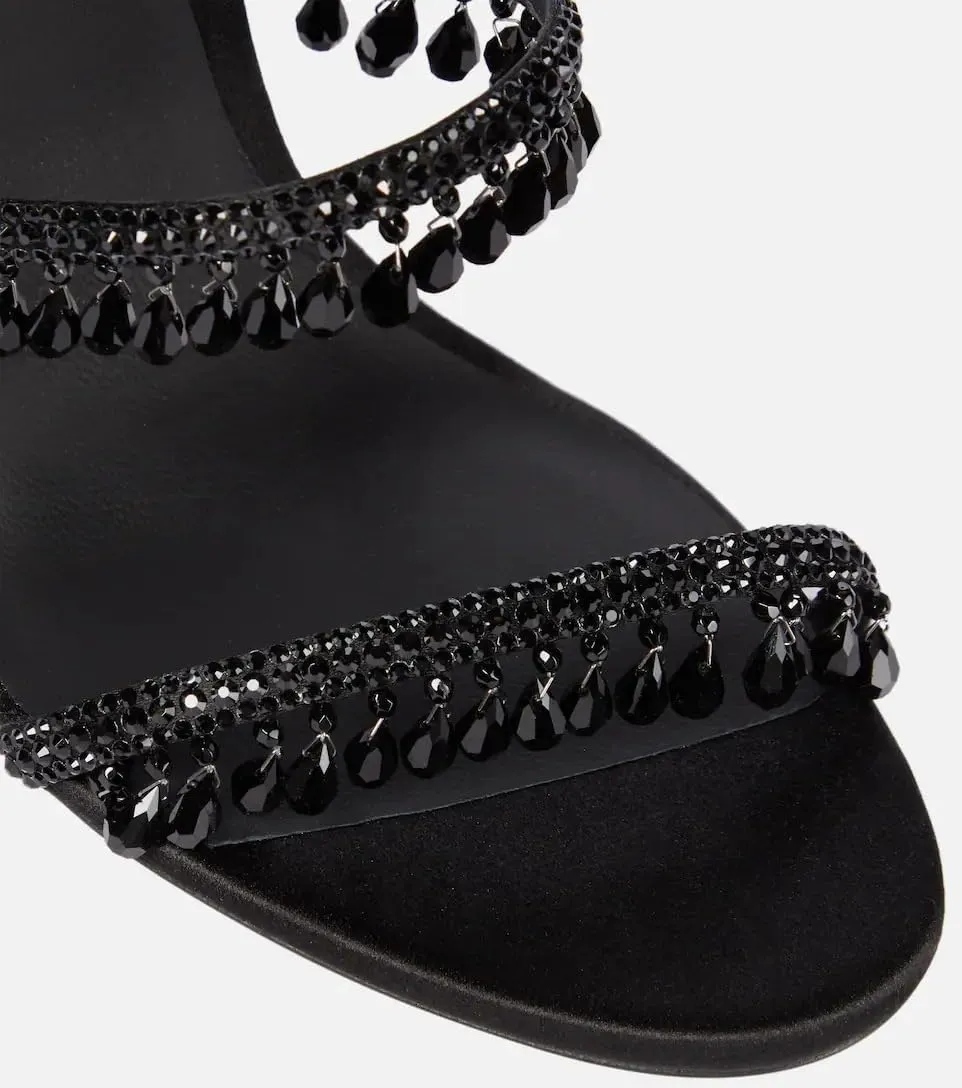 Women's Crystal Wrap Lace Up Stiletto High Heels Slingback Round Toe Lace Up Tassel Wrap Around High Heel Sandals