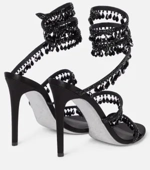 Women's Crystal Wrap Lace Up Stiletto High Heels Slingback Round Toe Lace Up Tassel Wrap Around High Heel Sandals