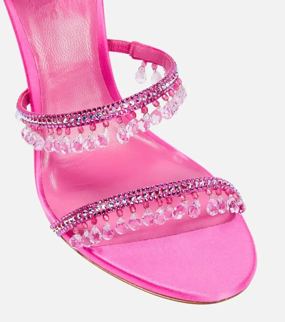 Women's Crystal Wrap Lace Up Stiletto High Heels Slingback Round Toe Lace Up Tassel Wrap Around High Heel Sandals