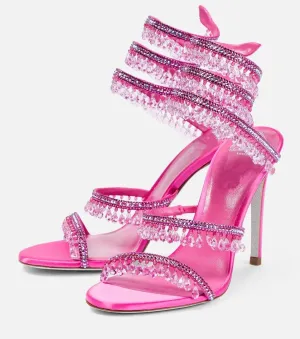 Women's Crystal Wrap Lace Up Stiletto High Heels Slingback Round Toe Lace Up Tassel Wrap Around High Heel Sandals