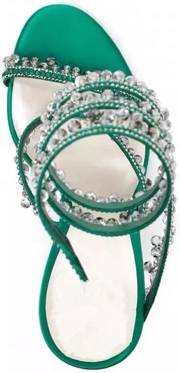 Women's Crystal Wrap Lace Up Stiletto High Heels Slingback Round Toe Lace Up Tassel Wrap Around High Heel Sandals