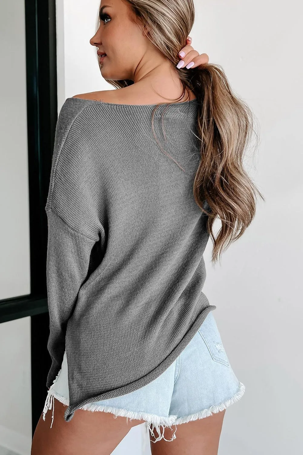 Womens Fashion 2025 Champagne Please Graphic Long Sleeve Pullover Sweater Loose Crewneck Knitted Sweatshirt Tops