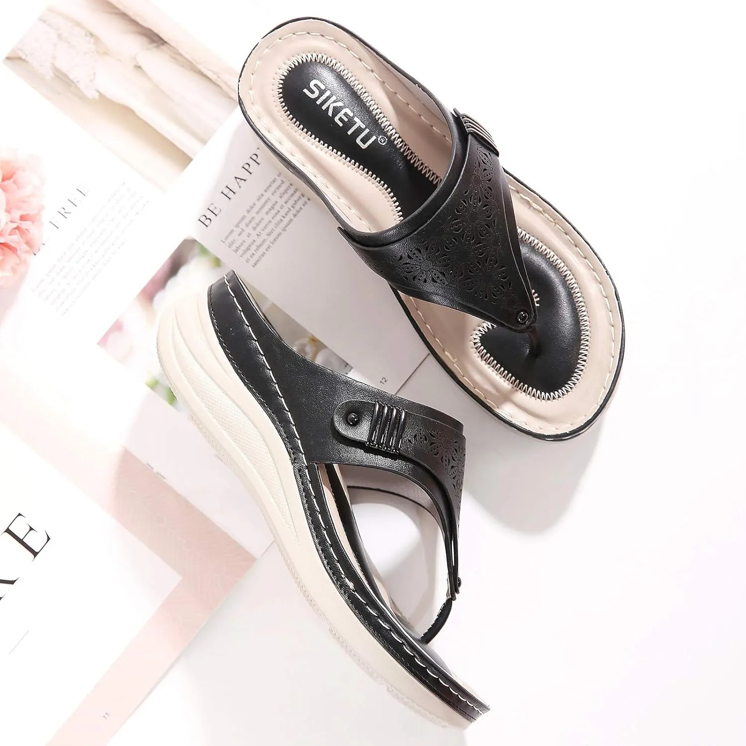 Women's Flip Flops Comfortable Soft Cushion Slide Summer Beach Wedge Sandals Slip On Slippers for Women