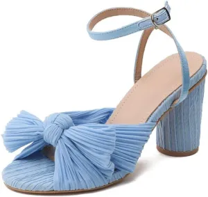 Women's Heeled Sandals Open Toe Bow-knot Ankle Strap Pumps Bridal Shoes