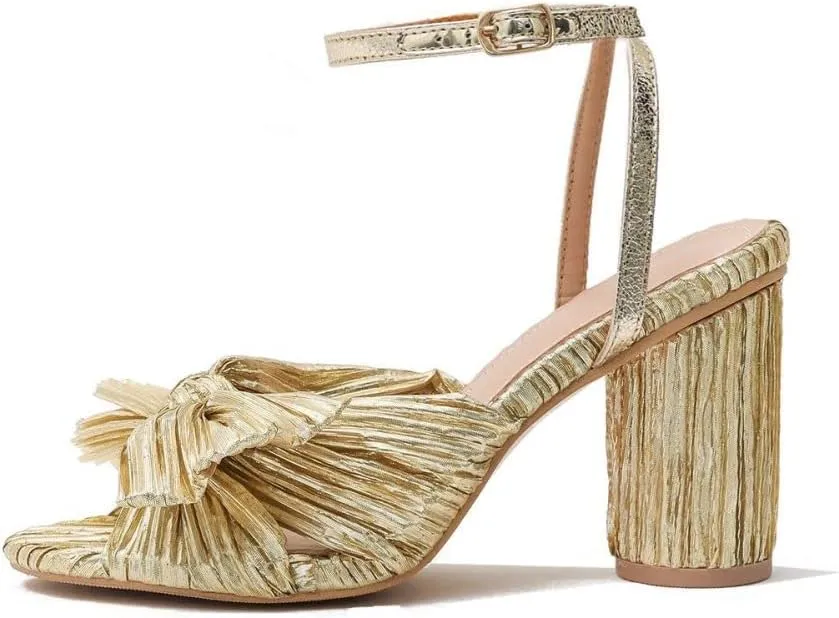 Women's Heeled Sandals Open Toe Bow-knot Ankle Strap Pumps Bridal Shoes