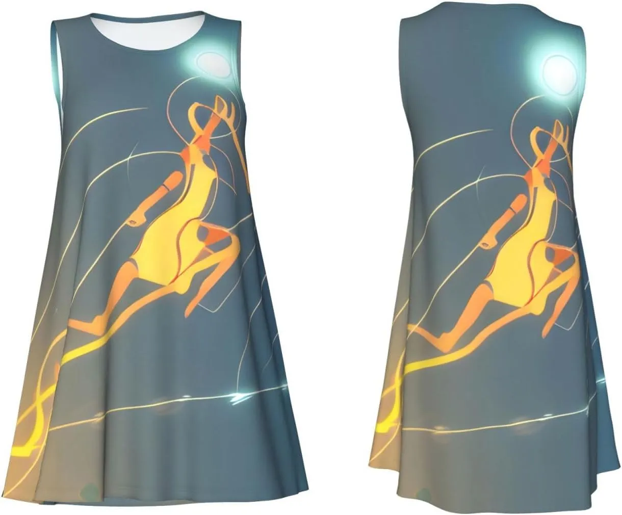 Women's Sleeveless Dress - Summer Beach Jumping Musical Notes Print Casual Sundress, Cool Comfortable Breathable Sexy