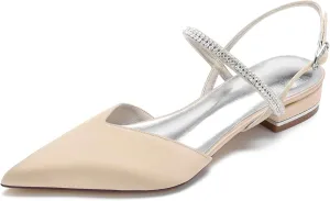 Womens Slingback Flats Shoes for Wedding Bride Comfortable Bridal Shoes,Champagne,8