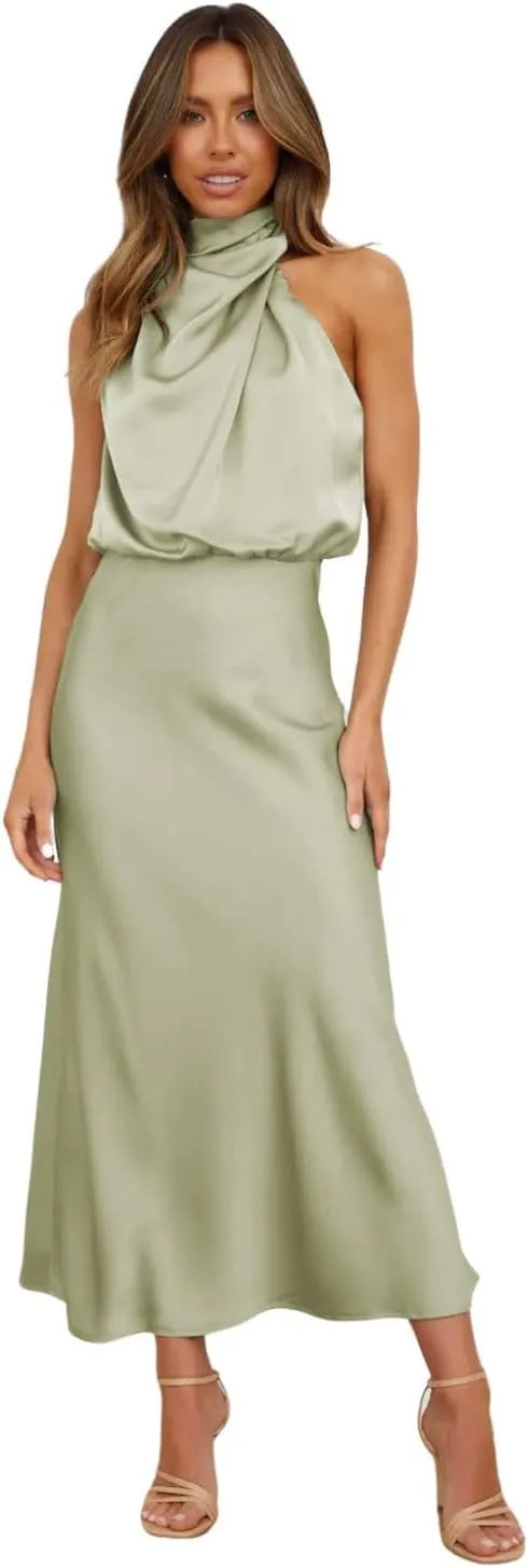 Women's Summer Country Vacation Dress Wedding Guest Mock Neck Sundress Semi Formal Sleeveless Midi Dress