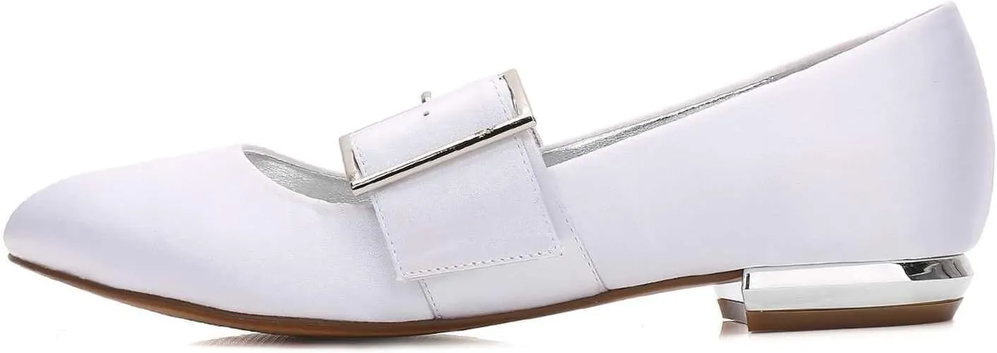 Womens Wedding Shoes Women's Comfortable Flat Dress Shoes for Wedding: Satin Mary Jane Bridal Flats with Buckle, Round Toe(Champagne,6)