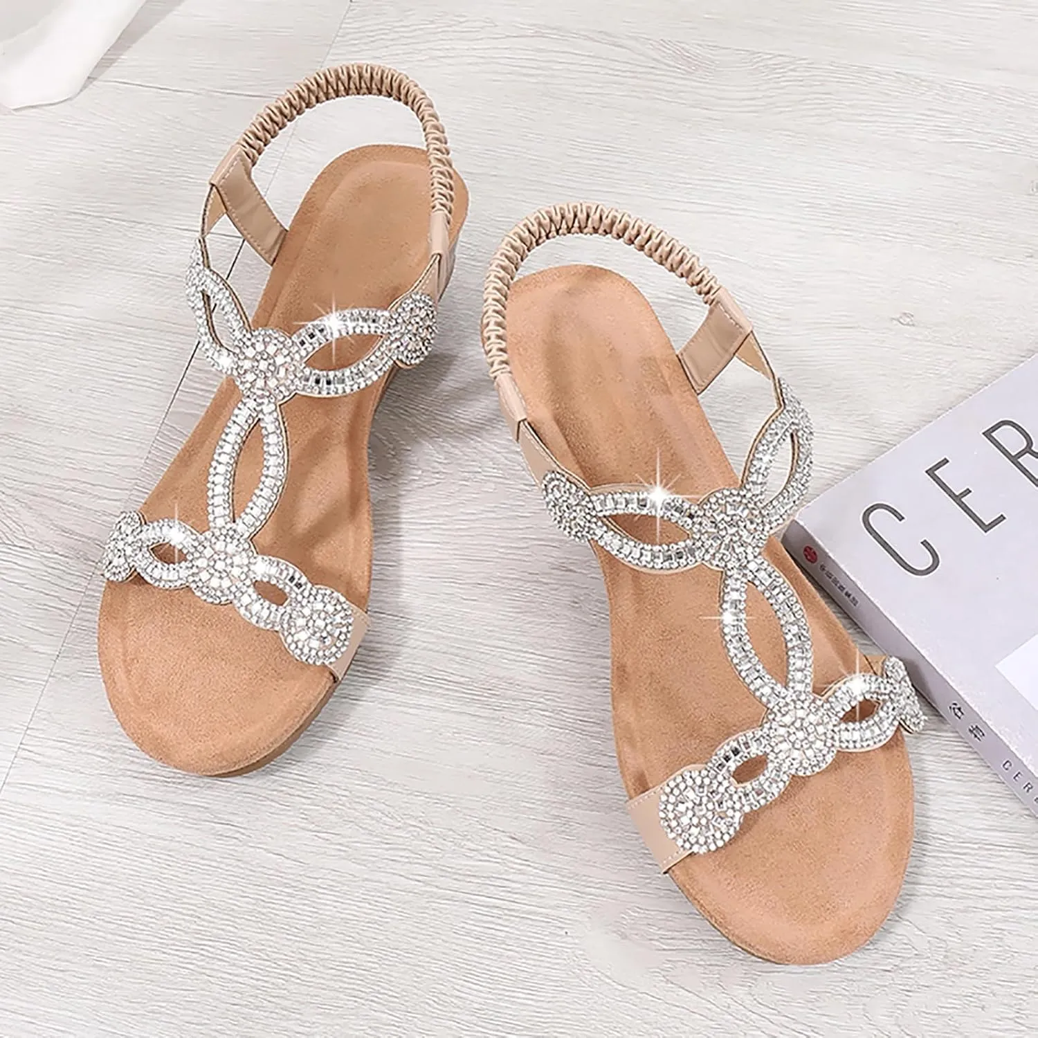 Women's Wedge Sandals Summer Comfortable Casual Bohemian Rhinestone Platform Outdoor Beach Shoes