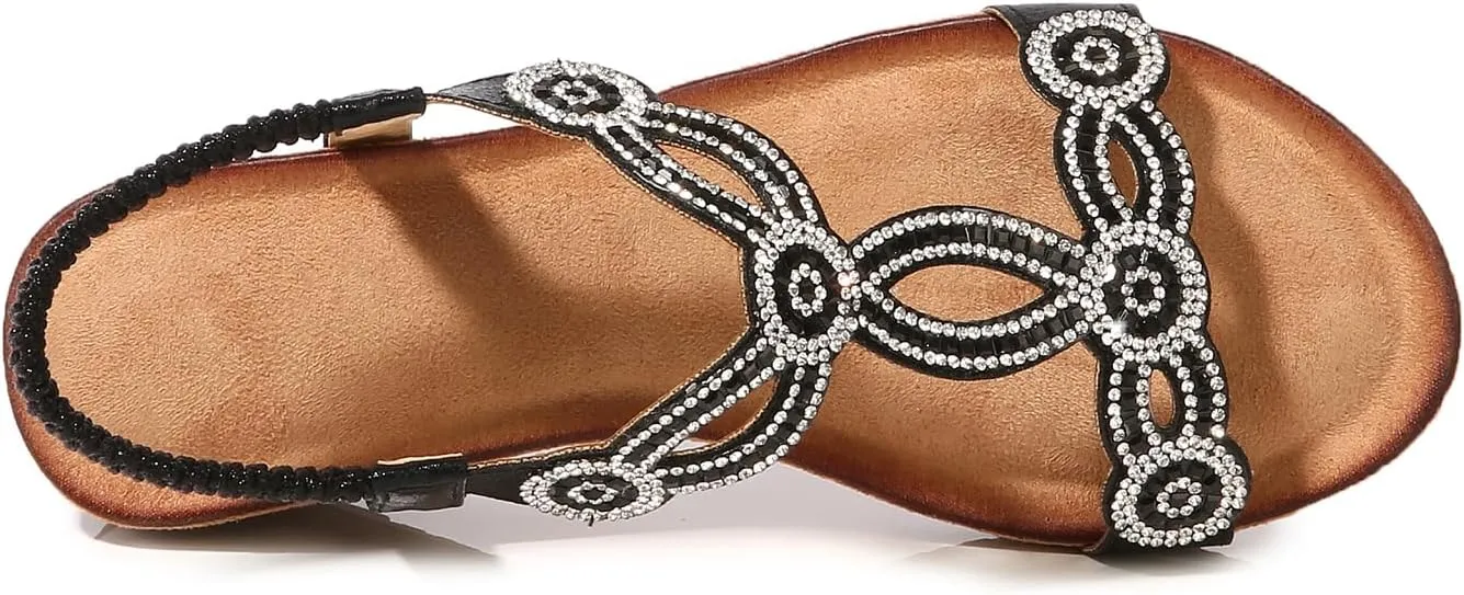 Women's Wedge Sandals Summer Comfortable Casual Bohemian Rhinestone Platform Outdoor Beach Shoes