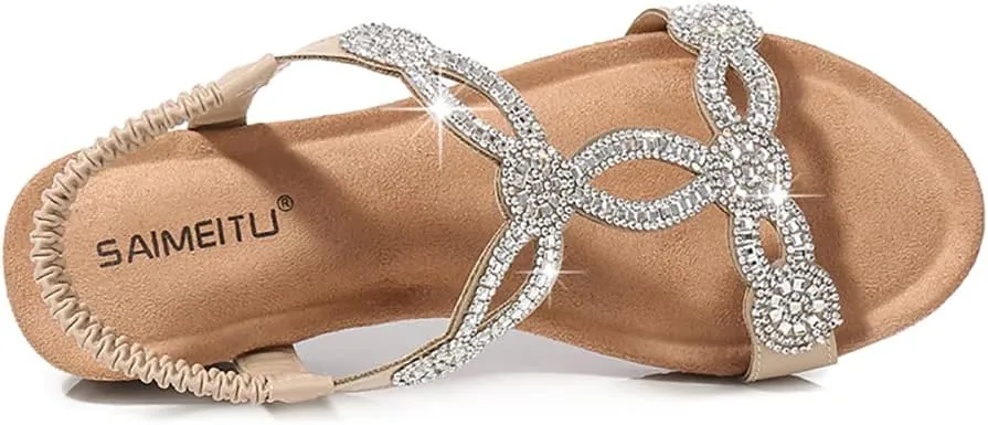 Women's Wedge Sandals Summer Comfortable Casual Bohemian Rhinestone Platform Outdoor Beach Shoes