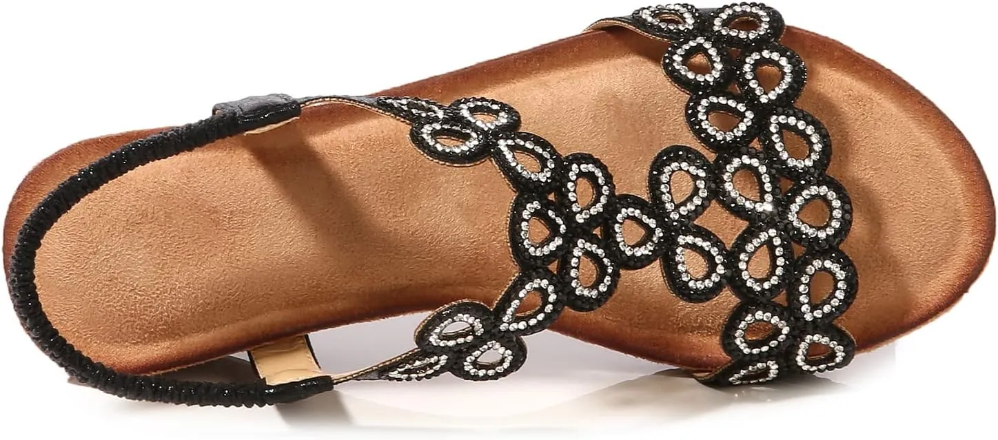Women's Wedge Sandals Summer Comfortable Casual Bohemian Rhinestone Platform Outdoor Beach Shoes