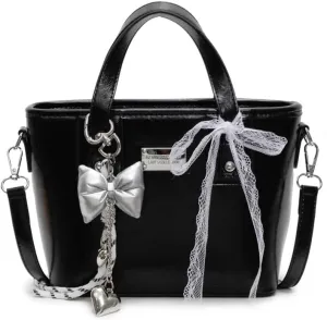Women's Y2k Purse Cute Bow Purse Small Tote Bag Faux Leather Shoulder Bag Trendy Crossbody Bags Red Handbag Purse