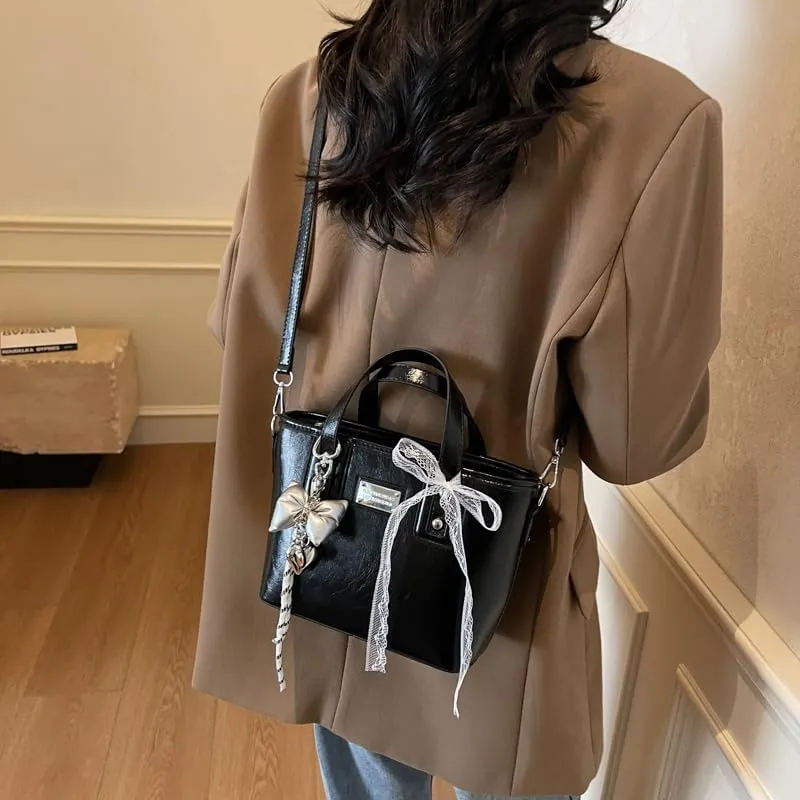 Women's Y2k Purse Cute Bow Purse Small Tote Bag Faux Leather Shoulder Bag Trendy Crossbody Bags Red Handbag Purse