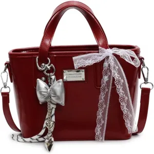 Women's Y2k Purse Cute Bow Purse Small Tote Bag Faux Leather Shoulder Bag Trendy Crossbody Bags Red Handbag Purse