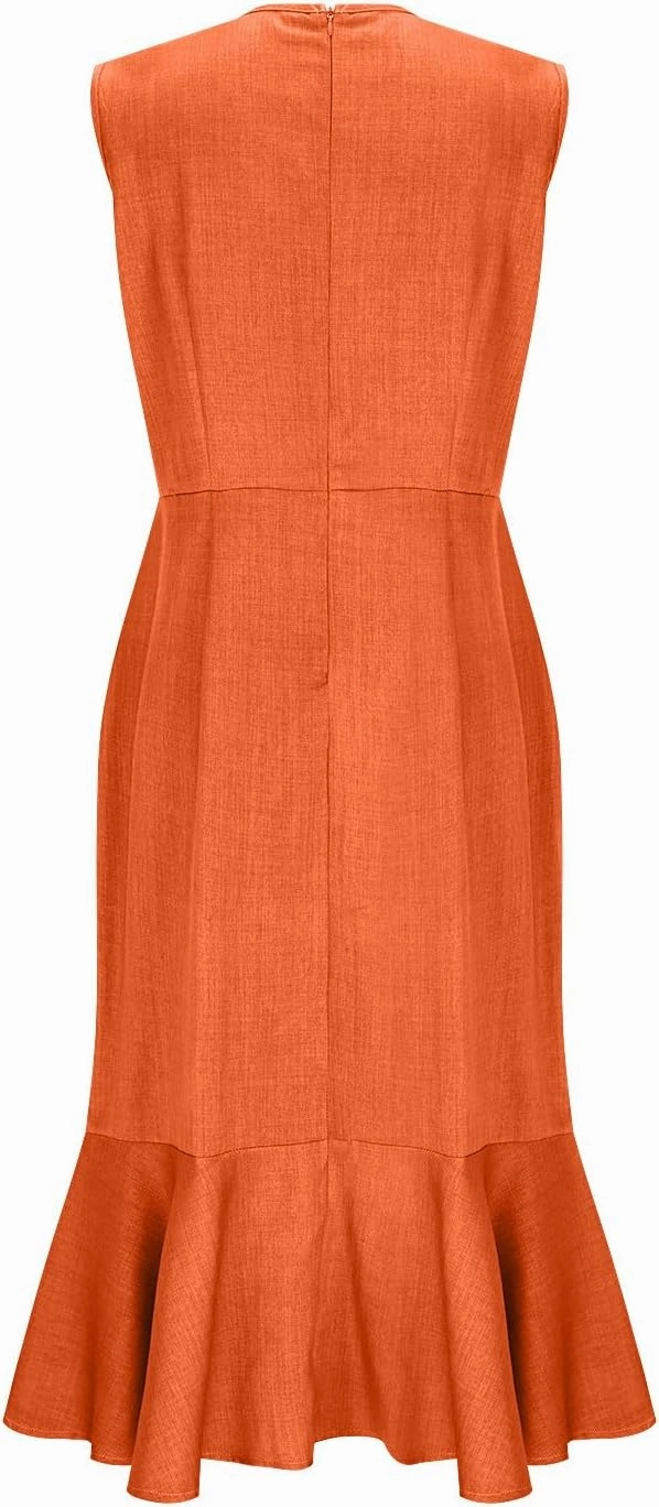 Womens Summer Casual Sleeveless Bodycon Dress A-Line High Waist V Neck Mermaid Dresses Dressy Midi Long Sundress