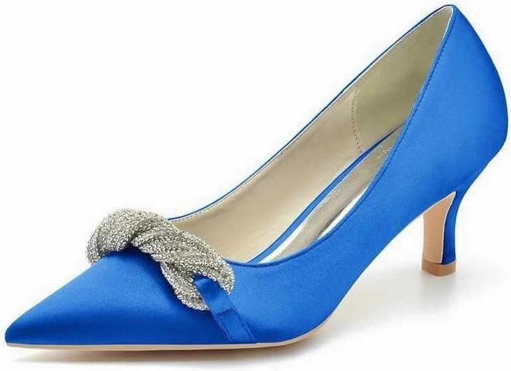 Womens Wedding Shoes Womens Court Shoes Pointed Toe Kitten Mid Low Heel Mary Jane Slip On High Heel Rhinestone Wedding Sandals Ladies Pumps Orange(Blue,3 UK)