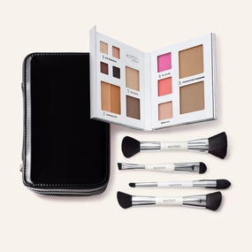 Woosh Beauty, Jetsetter Bundle, Fold out Face Original, Essential Brush Set, Travel Case in Black, Shade #3 Medium