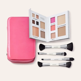 Woosh Beauty, Jetsetter Bundle, Fold out Face Original, Essential Brush Set, Travel Case in Hot Pink, #1 Light