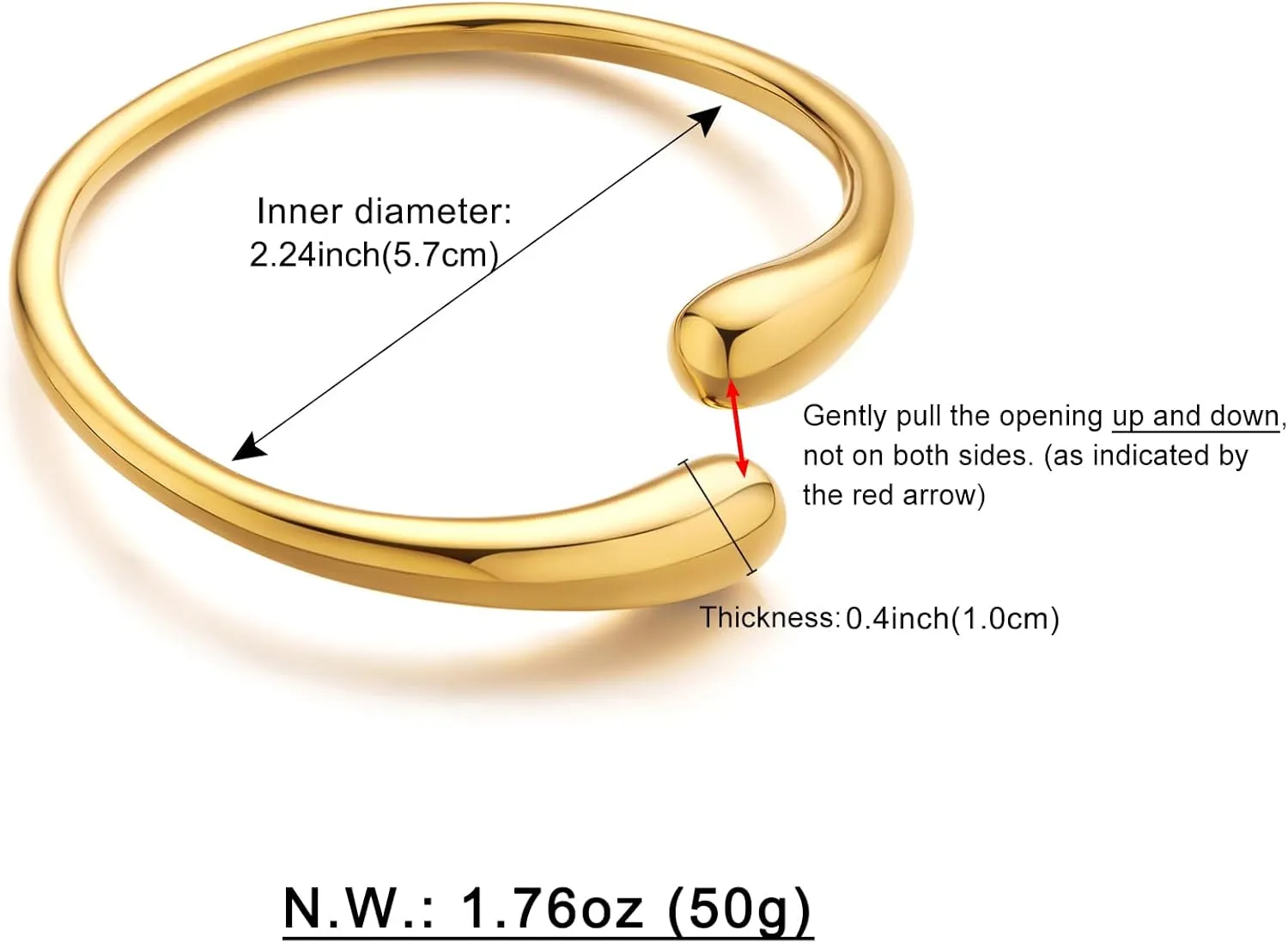 WOWORAMA Teardrop Gold Cuff Bracelets for Women Adjustable 18K Gold Plated Chunky Open Cuff Bangle Bracelets Minimalist Thick Gold Wrist Cuff Bracelets
