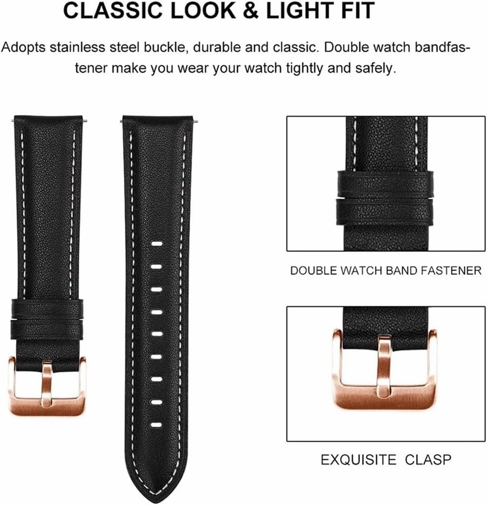 WUURAA Replacement Women 20mm Wrist Watch Band Bracelet Fit for Huawei Watch GT2 GT3 42mm GT3 Pro 43mm Leather Watch Strap Rose Gold Buckle