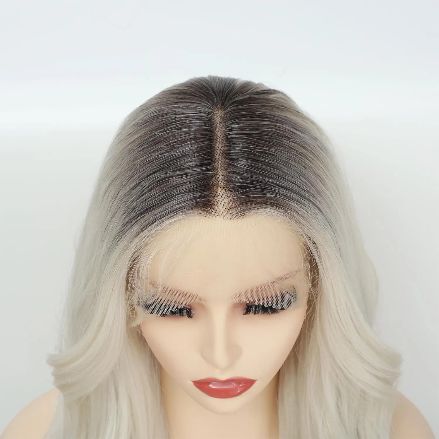 X-TRESS 30 Inch Blonde Lace Front Wigs with Body Wave, Pre Plucked, Synthetic Lace Frontal Wig with Dark Roots, 13x4x1 Density