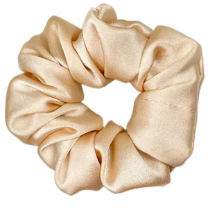Xinmurffy 100% Mulberry Silk Scrunchies for Women's Hair Floral Print Satin Silk Thick Elastic Hair Ties 19 Momme 3CM (Champagne)