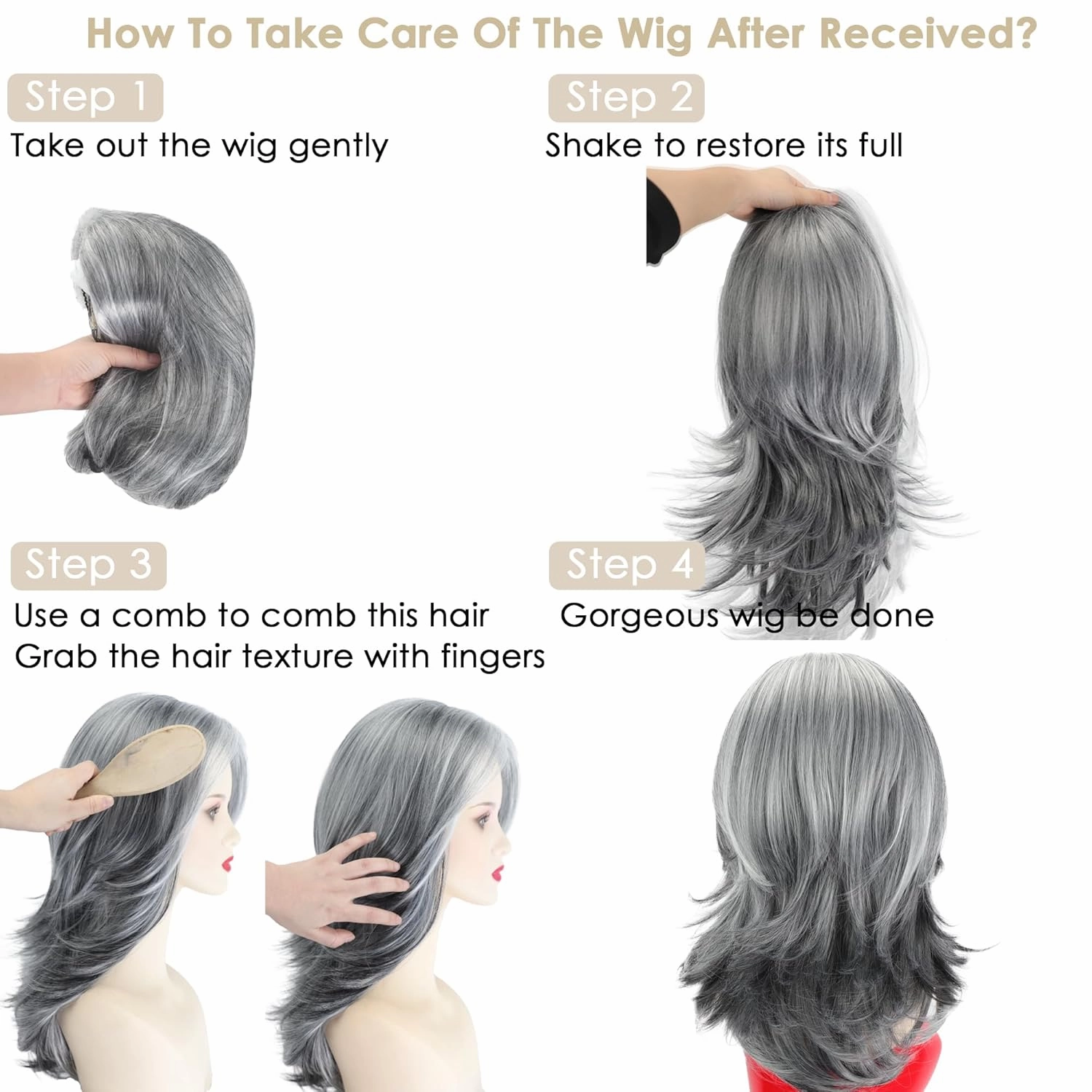 XIUFAXIRUSI XIUFAXIRUSI Grey Long Layered Wigs for Women Highlight Silver Wavy Gray Wigs Natural Synthetic Hair Wig for Daily Party Use