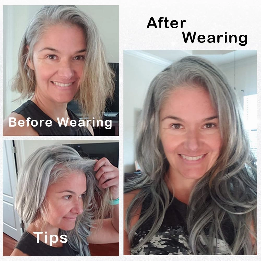 XIUFAXIRUSI XIUFAXIRUSI Grey Long Layered Wigs for Women Highlight Silver Wavy Gray Wigs Natural Synthetic Hair Wig for Daily Party Use