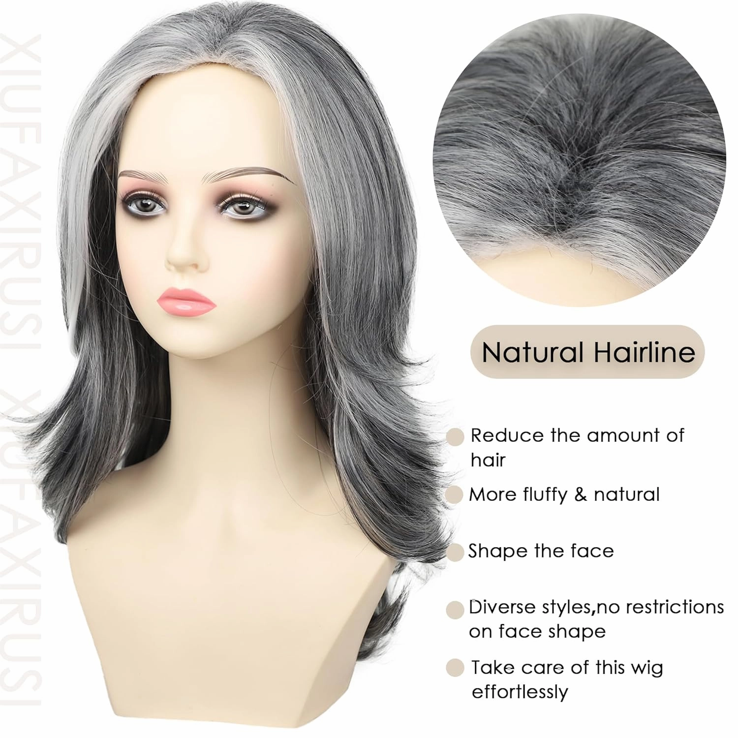XIUFAXIRUSI XIUFAXIRUSI Grey Long Layered Wigs for Women Highlight Silver Wavy Gray Wigs Natural Synthetic Hair Wig for Daily Party Use
