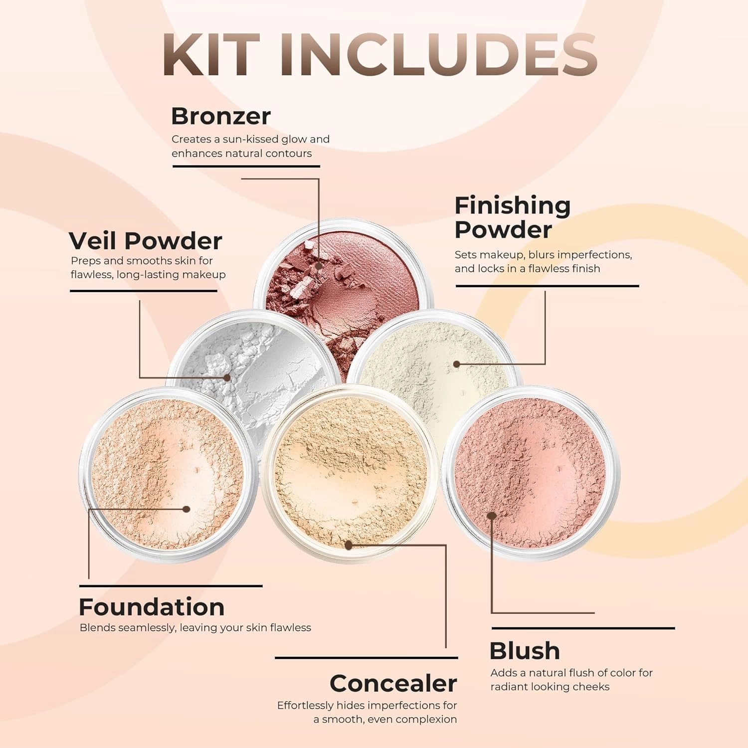 XL KIT (PINK BISQUE) Full Size Mineral Makeup Set Foundation Sheer Bare Face Matte Powder Cover