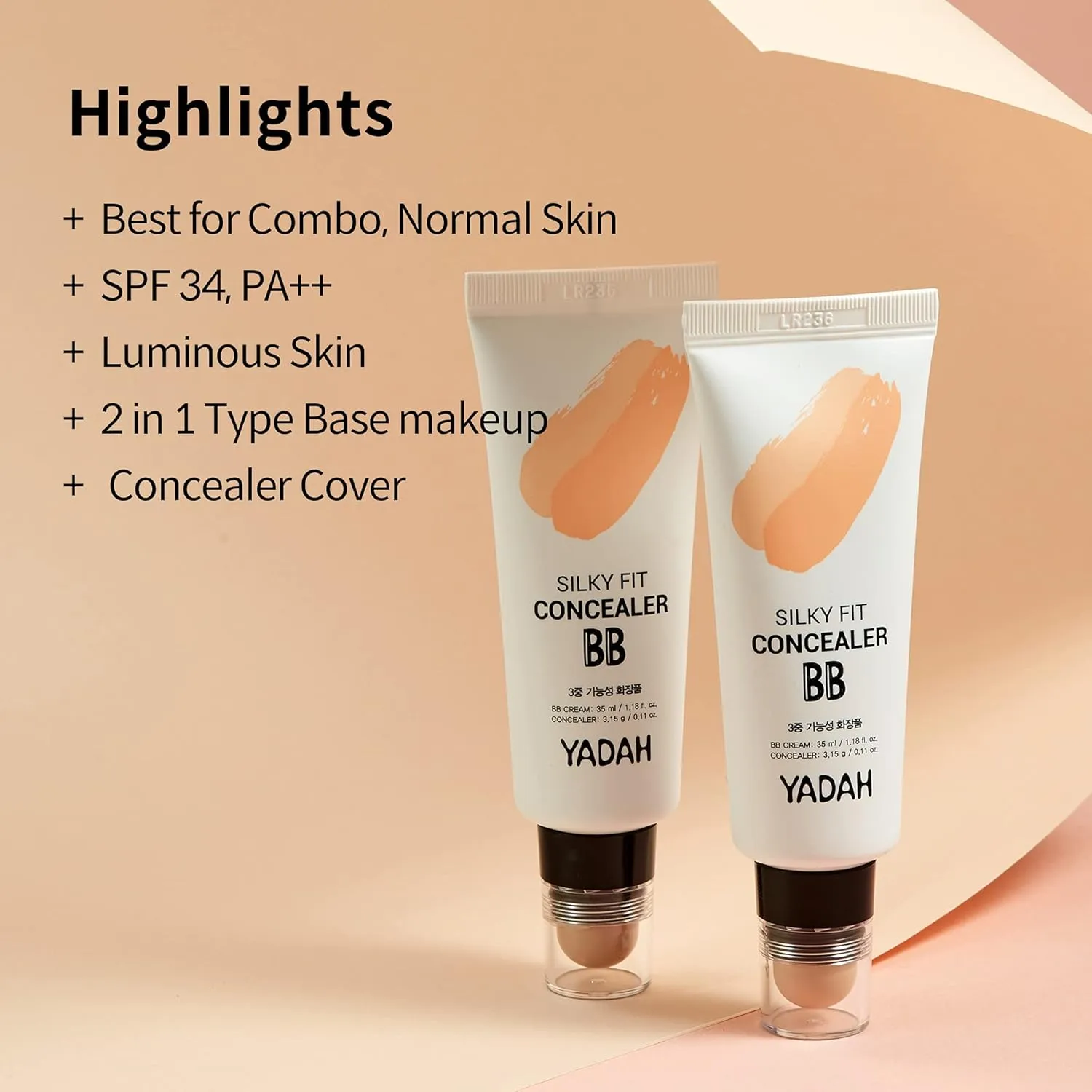 YADAH Silky Fit Concealer BB Cream (21 Light Beige, 1.18fl oz) - 2-in-1 Korean Makeup for Flawless Skin, Tinted Moisturizer for Blemish Cover. Long-Lasting, All-Day Wear.