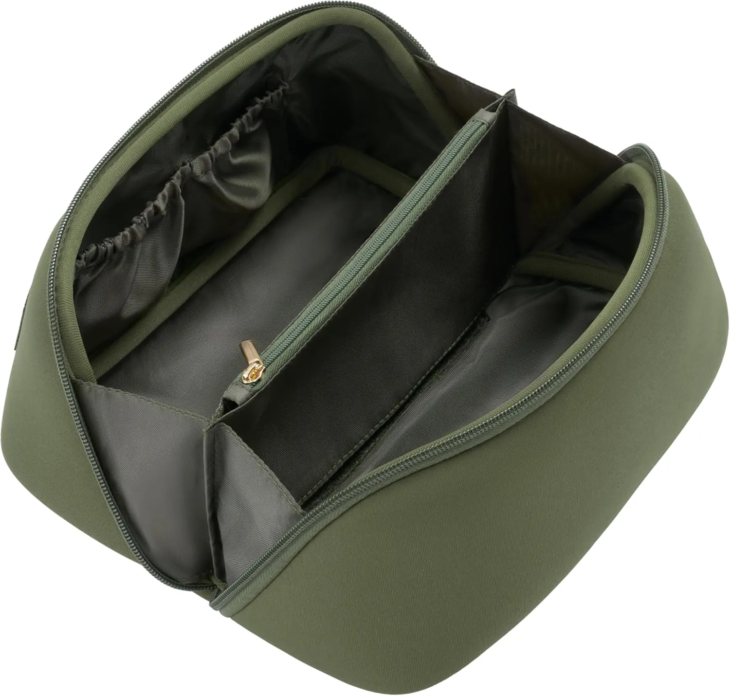Yarnic Travel Makeup Bag Cosmetic Bag, Large Capacity Toiletry Bag for Women, Portable Pouch CuteMake Up Organizer with Divider and Handle, Neoprene Olive Green