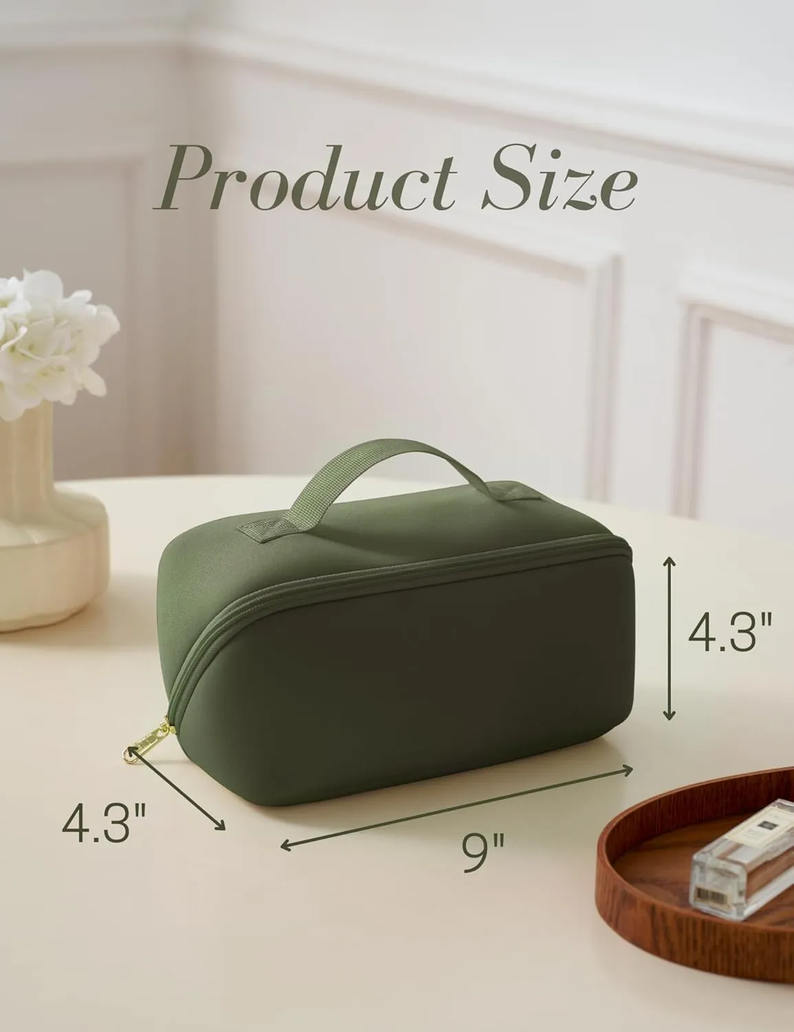Yarnic Travel Makeup Bag Cosmetic Bag, Large Capacity Toiletry Bag for Women, Portable Pouch CuteMake Up Organizer with Divider and Handle, Neoprene Olive Green