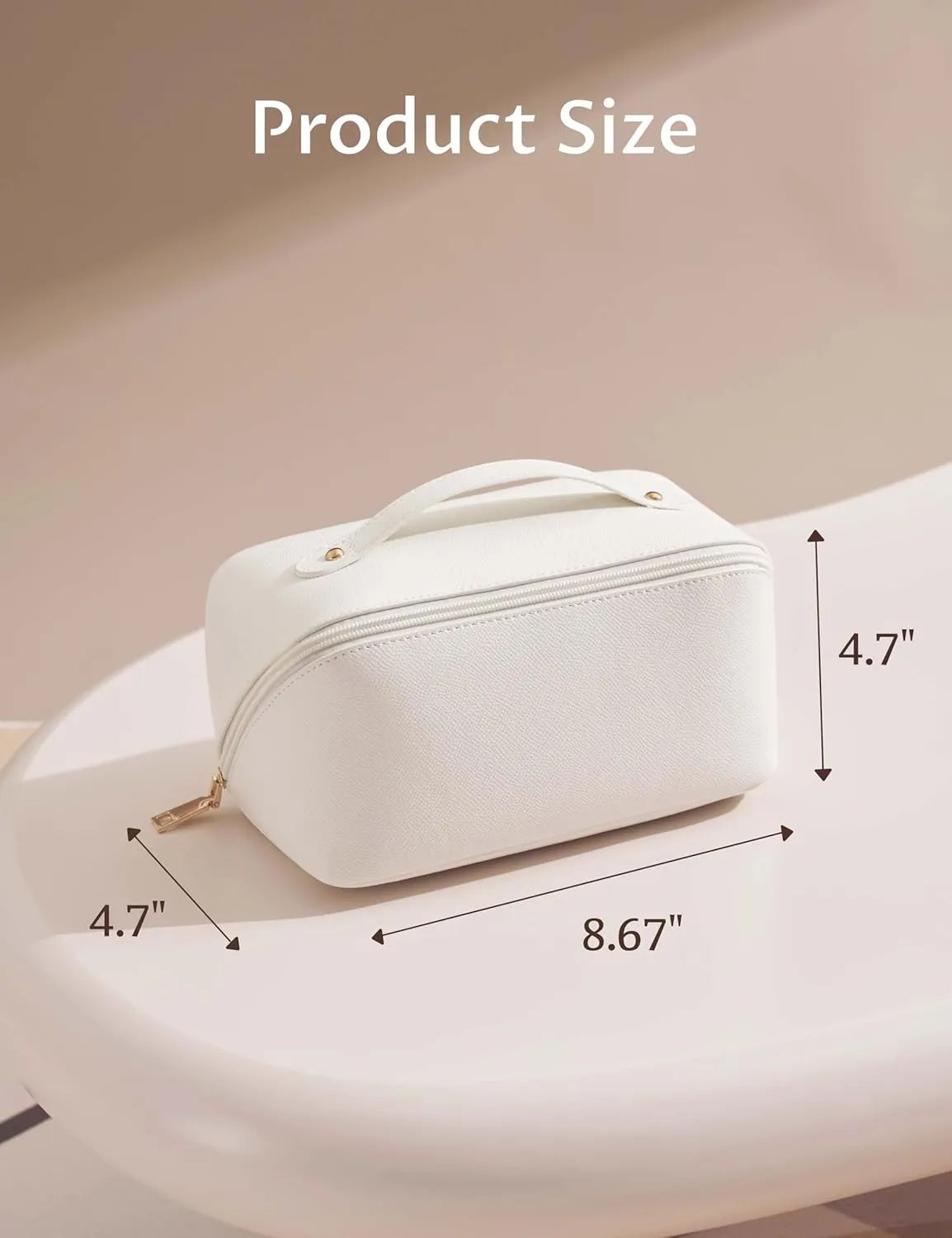 Yarnic White Travel Makeup Bag Cosmetic Bag Make Up Pouch, Large Capacity Toiletry Bag for Women, Portable Pouch Cute Make Up Organizer with Divider and Handle, PU Leather