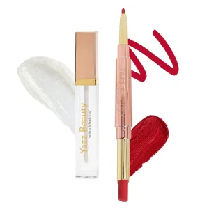 YazzBeauty 3-in-1 Lip Plumper Kit – Long-Lasting Passion Red Lip Liner and Lipstick Combo and Hydrating, Volumizing Lip Plumper Gloss - Complete Lip Makeover to Start Your Day