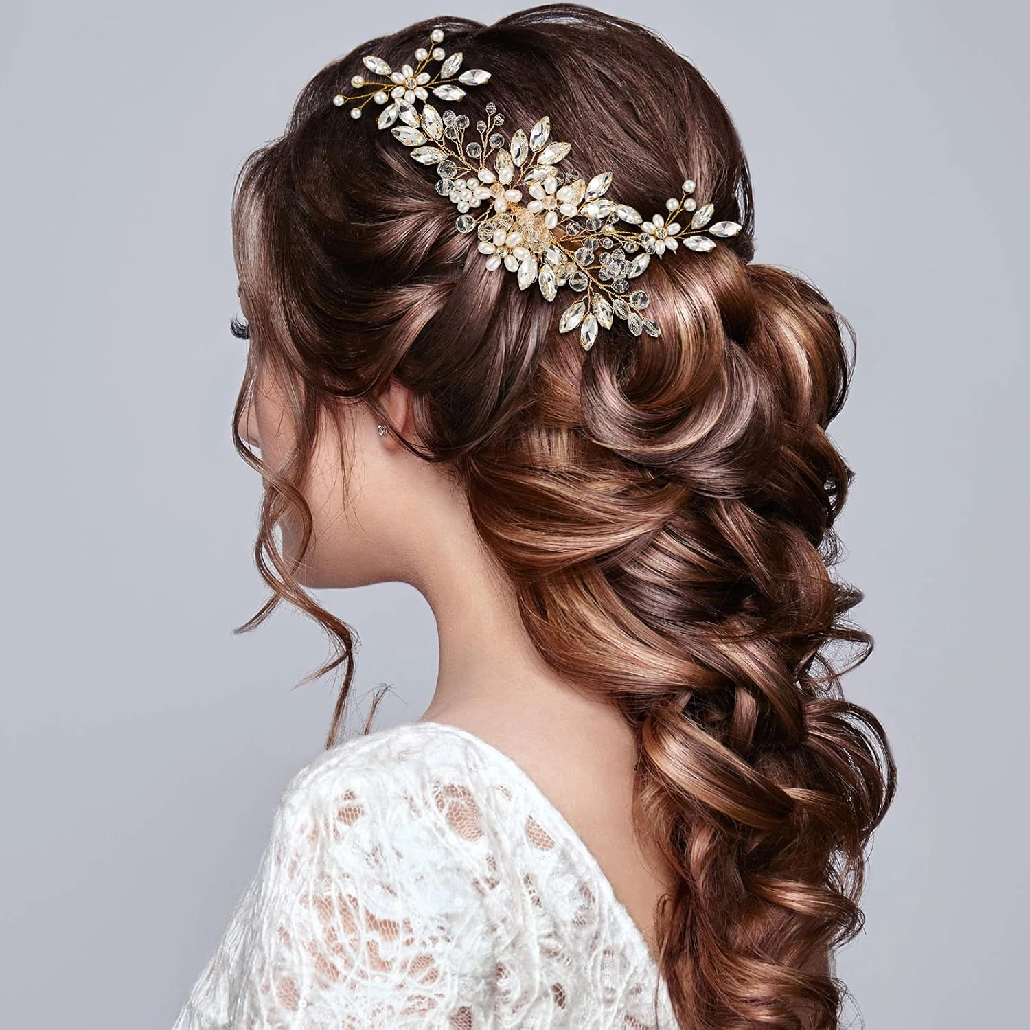Yeshone 5 Pieces Wedding Hair Comb Bridal Hair Pins Crystal Pearl Hair Accessories Rhinestone Flower Piece for Wedding Bride Women(Gold)