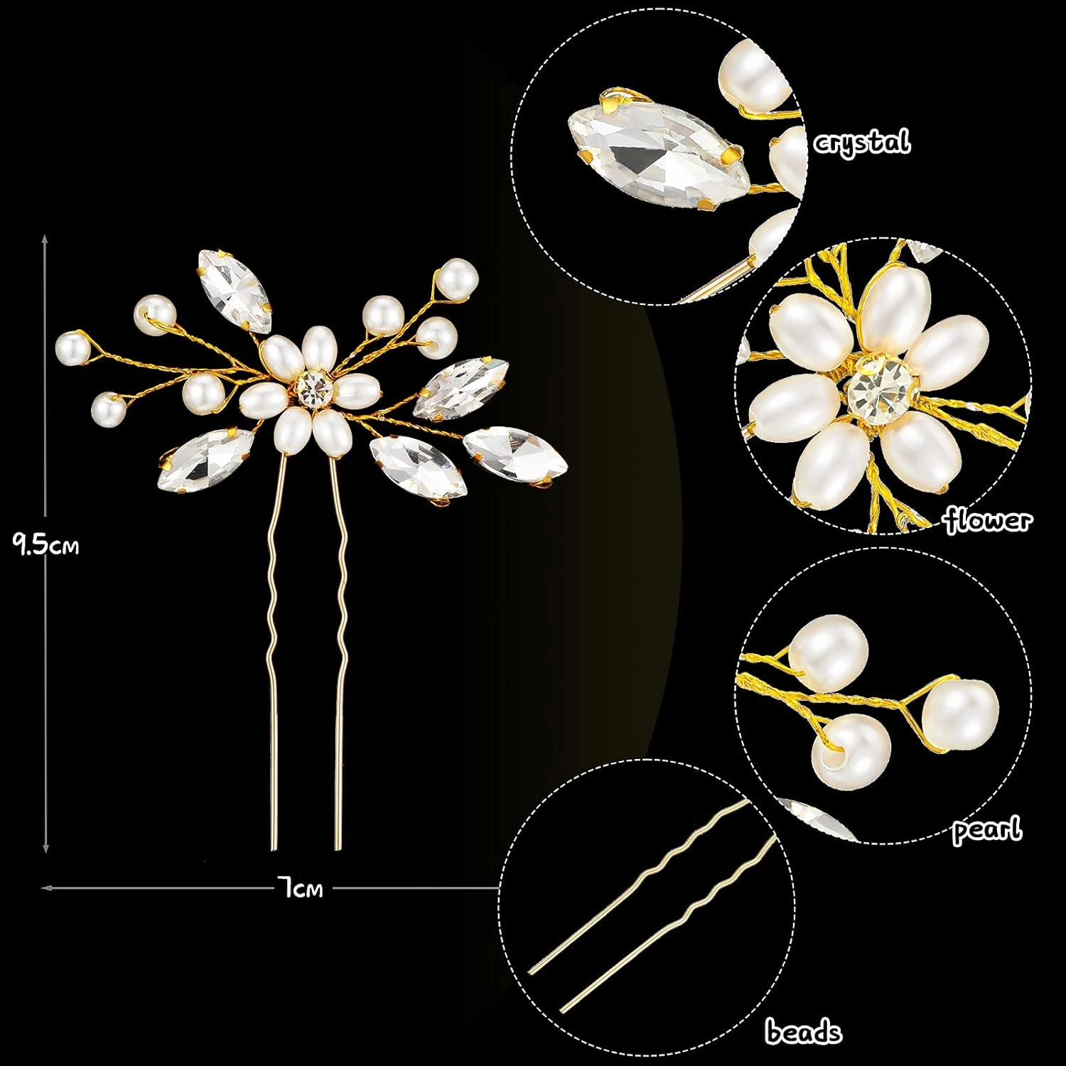 Yeshone 5 Pieces Wedding Hair Comb Bridal Hair Pins Crystal Pearl Hair Accessories Rhinestone Flower Piece for Wedding Bride Women(Gold)