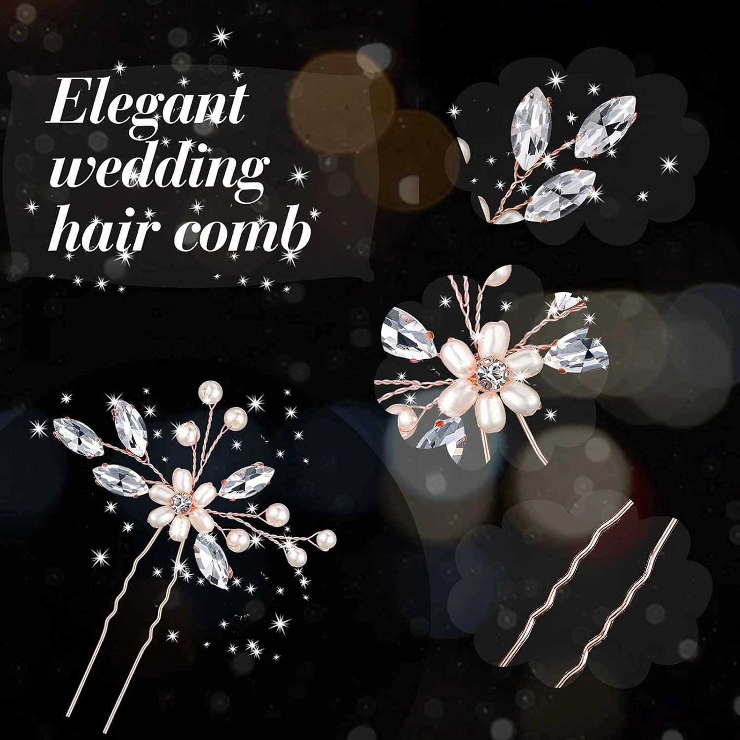 Yeshone 5 Pieces Wedding Hair Comb Bridal Hair Pins Crystal Pearl Hair Accessories Rhinestone Flower Piece for Wedding Bride Women(Rose Gold)
