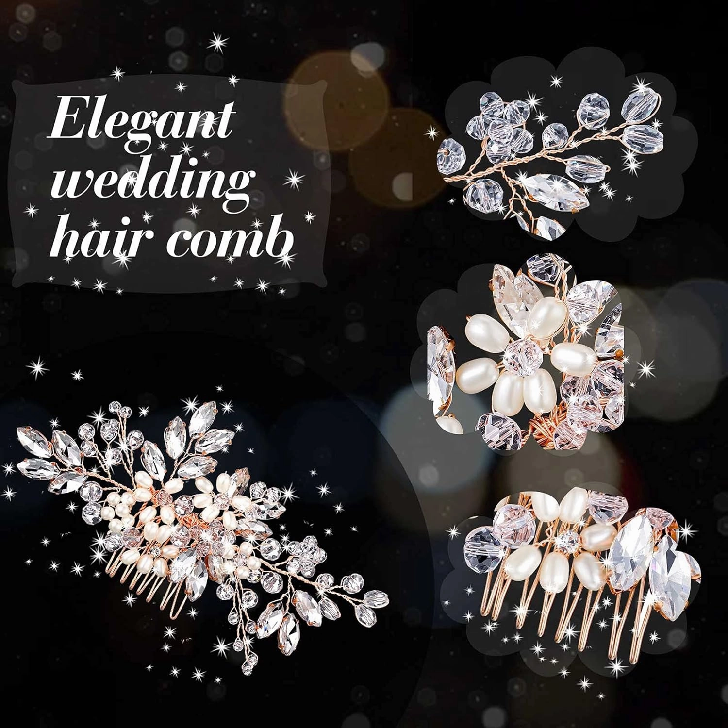 Yeshone 5 Pieces Wedding Hair Comb Bridal Hair Pins Crystal Pearl Hair Accessories Rhinestone Flower Piece for Wedding Bride Women(Rose Gold)