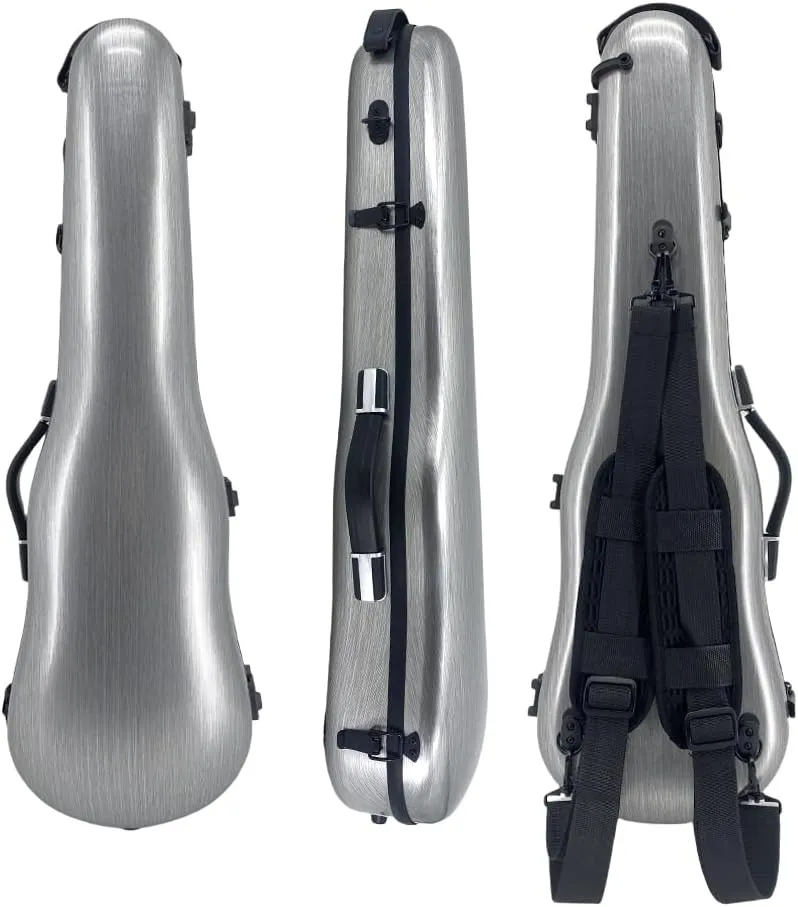 Yinfente Triangle 1.95kg Violin Case 4/4 Full size Carbon Fiber Strong Bag 150kg Pressure Full Size With Adjustable Backstrap Two Bow Holder（Champagne）