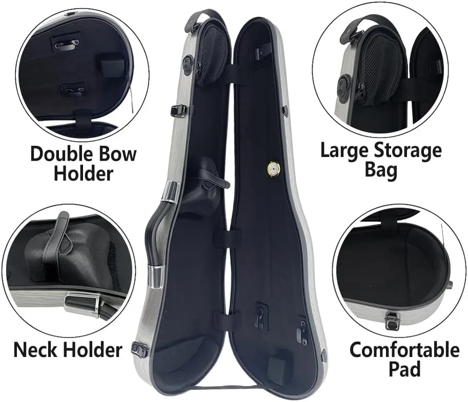 Yinfente Triangle 1.95kg Violin Case 4/4 Full size Carbon Fiber Strong Bag 150kg Pressure Full Size With Adjustable Backstrap Two Bow Holder（Champagne）