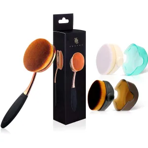 Yoseng Large Oval Foundation Makeup Brush with 2 Travel Sunscreen Brushes with Lids Set